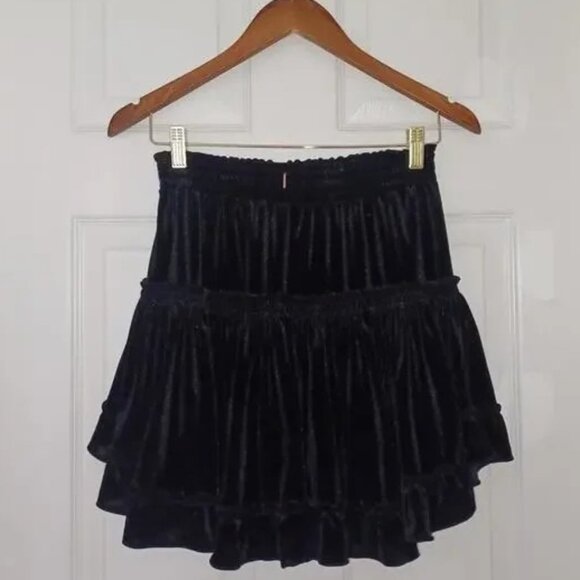 Misa Los Angeles Luiza Tiered Velvet Mini Skirt Jet Black XS NWT - Picture 6 of 10